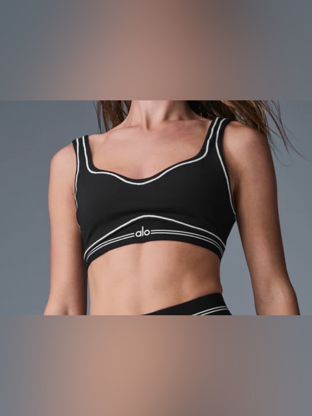 ALO Yoga Black Sports Bra with White Piping